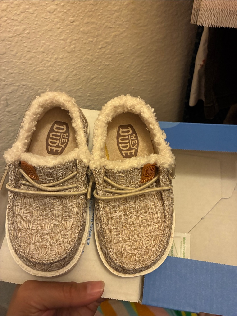Hey Dude Beige Sherpa-Lined Slip-On Canvas Shoes